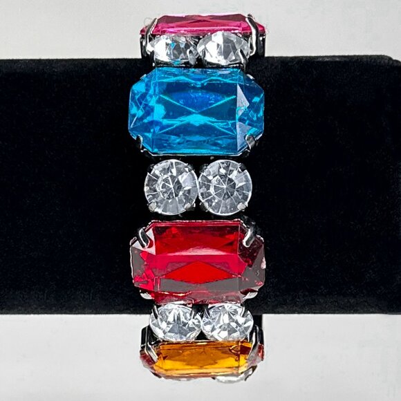Multi‎ Color Stretch Bracelet Faux Diamonds Faux Gems - Picture 1 of 7